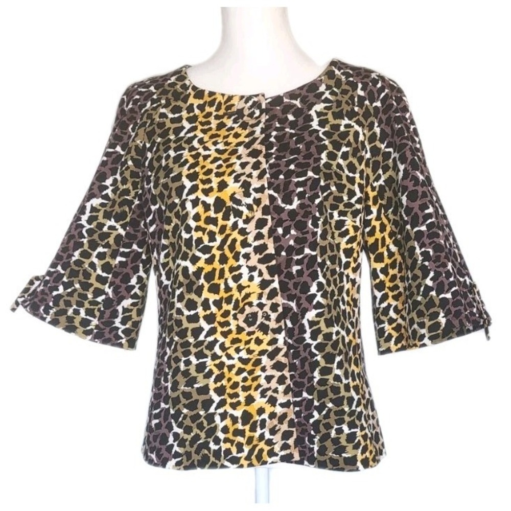 Boutique Essentials Swing Jacket Womens 10 Wide Sleeve Animal Print‎ Cotton Fall